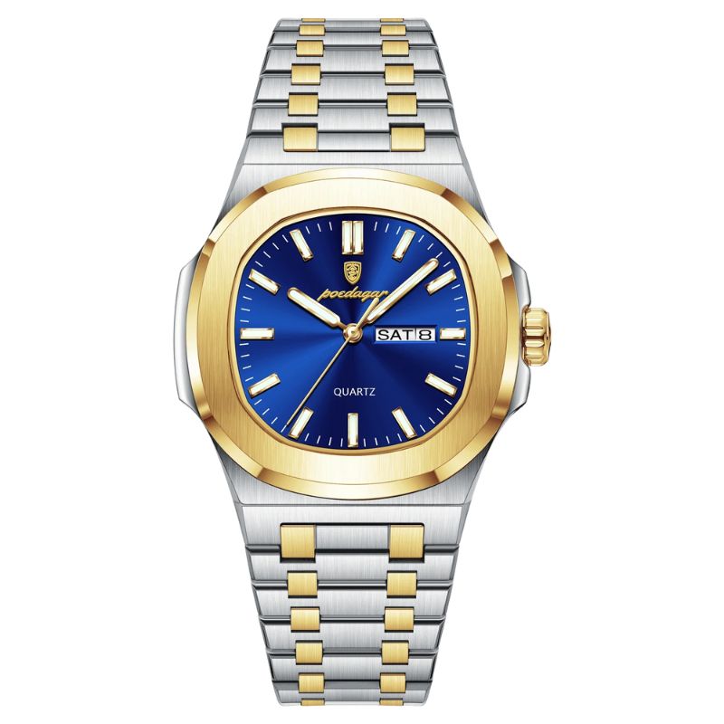 Relógio Masculino POEDAGAR Signature em Aço Inoxidável, Quartzo, Impermeável e Display Luminoso