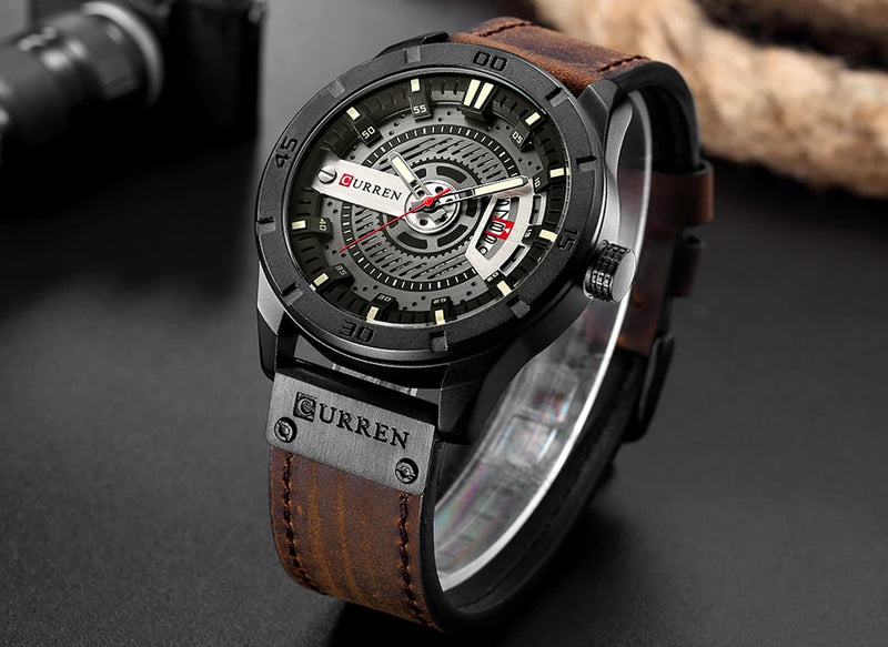 Relógio masculino militar Paladium pulseira de couro