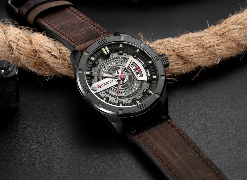 Relógio masculino militar Paladium pulseira de couro