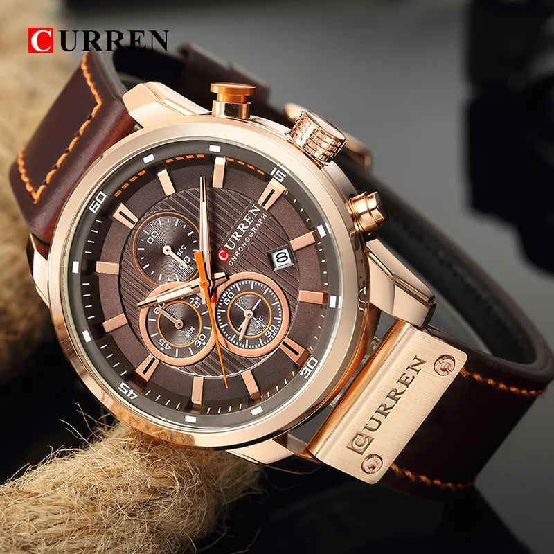Relógio Curren Summit masculino, casual e à prova d'água, design robusto e elegante com movimento quartz.