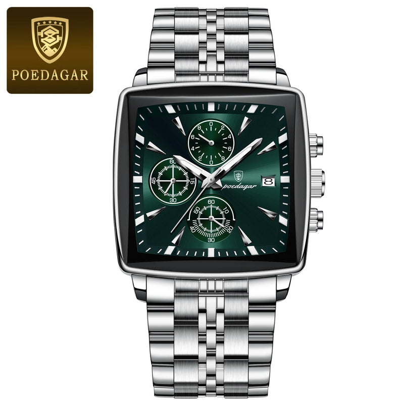 Relógio Masculino Poedegar Eximius Display Quadrado de Luxo em  Aço inoxidável Silver