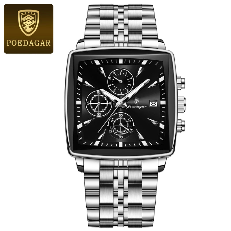 Relógio Masculino Poedegar Eximius Display Quadrado de Luxo em  Aço inoxidável Silver