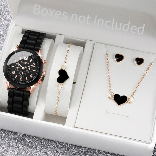 Kit Presente Feminino Fashion Virton Preto (Relógio Pulseira Corrente e Brincos)
