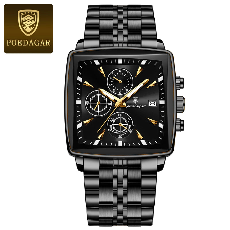 Relógio Masculino Poedegar Eximius Display Quadrado de Luxo em  Aço inoxidável Silver