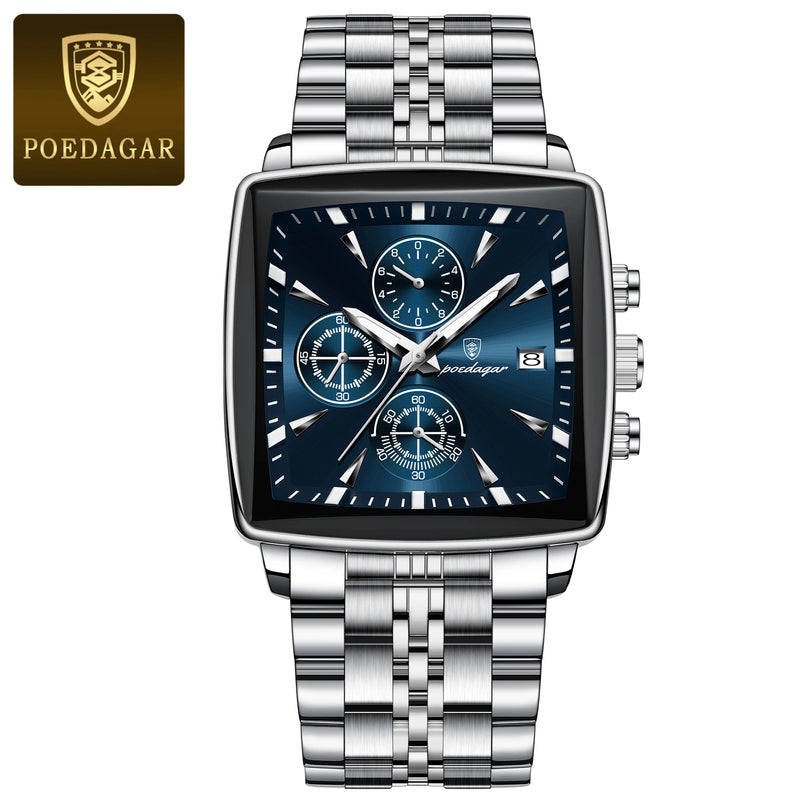 Relógio Masculino Poedegar Eximius Display Quadrado de Luxo em  Aço inoxidável Silver