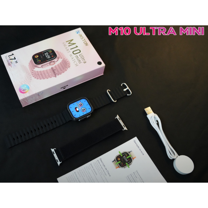 Smartwatch M10 Ultra Mini com 2 Pulseiras | Notificações, Música, Chat GPT, IP67